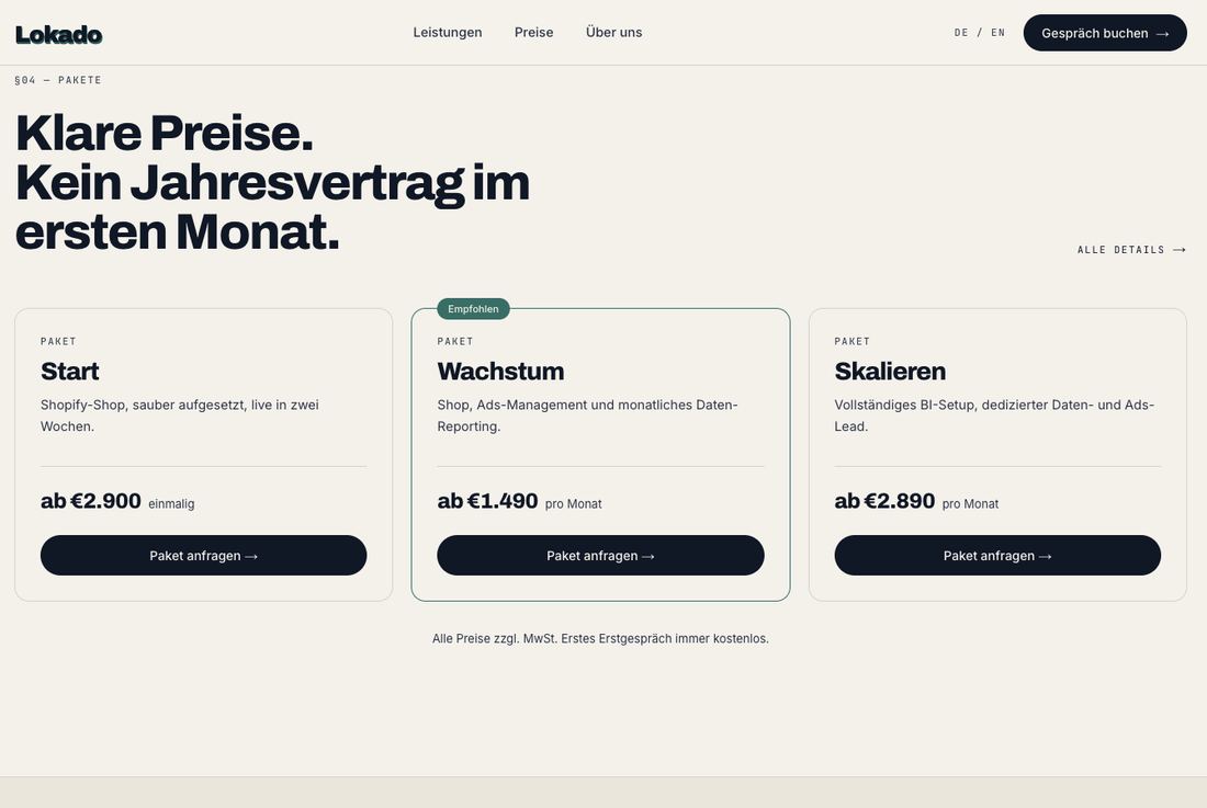 Konzept-Website — Preispakete